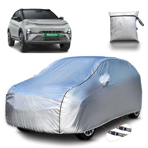 Image of Continental [SilverGuard] Dual Belts Extra Protection Tata Nexon Ev Car Cover (2023-2026) Build with Triple Stitched,Waterproof & Dustproof Car Cover for Nexon Ev (Metallic Silver).