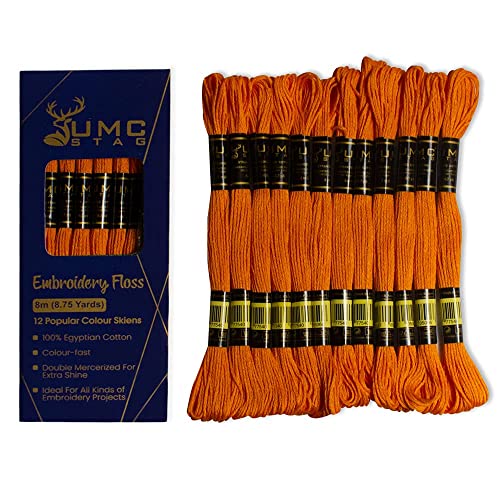 Image of UMC STAG 12 Pieces Tangerine Colour 740 /316 Premium Embroidery Thread | 100% Egyptian Cotton Premium Skeins | Cross Stitch Embroidery Floss | Oeko TEX Certified Stranded Cotton (Tangerine)