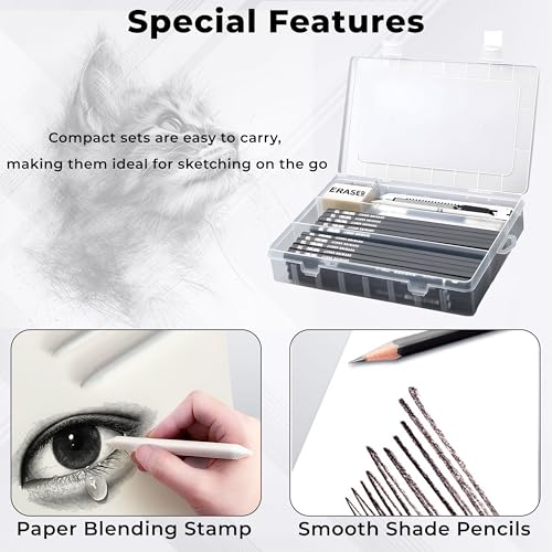 Image of DaKos Sketch Set of 47 Pieces - Drawing and Shading Pencil Set for Artists, Perfect Sketching Kit of Charcol Pencil and Shading Art with Carry Box (MFP1407)