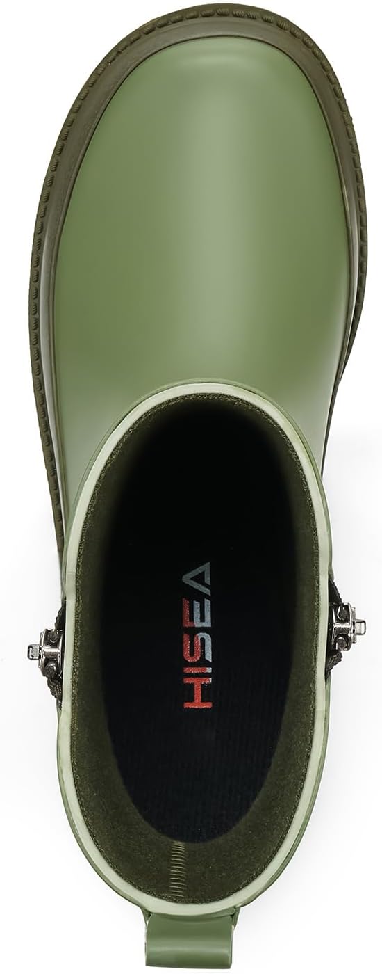 HISEA Short Rain Boots for Women with Zipper Waterproof Chelsea Boots Rubber Garden Shoes for Ladies Fashion