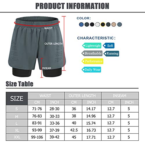 Gesean Men's 2 In 1 Running Shorts Lightweight Gym Training Sport Short Quick Dry Mens Shorts With Phone Pocket Dark Grey Small #TOP6