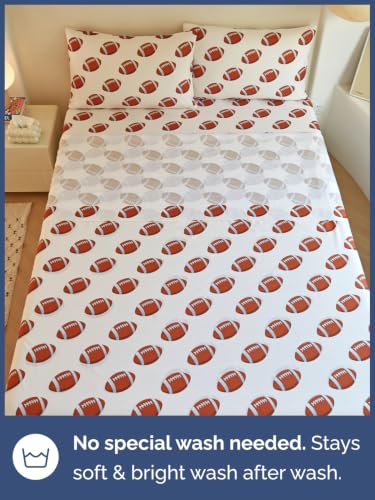 Image of Kids Full Size Football Bed Sheets - 4 Piece Kids Football Sheet Set - Sporty Touchdown Bedding - Ultra-Soft, Cute & Cozy - Breathable & Machine Washable - Bed Set for Boys, Girls, Teens & Toddlers