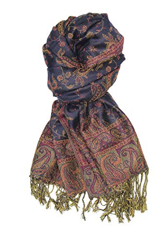 Navy Soft Silky Paisley Pashmina Shawl Wrap Scarf Stole w/Fringes 80