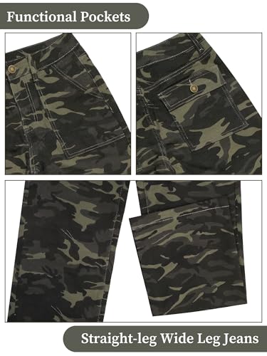 Image of Wide Leg Jeans for Women High Waist Stretch Cargo Denim Pants