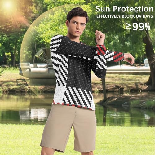 Tartan Buffalo Black Plaid Tartan Check Red Men's Swim Shirts UPF 50+ Elastic Loose Mens Sun Protection Long Sleeve Beach4