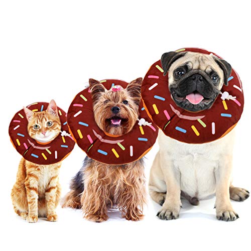 Xinzistar Halskrause Katzen Halsband Soft Weich Katze Schutzkragen Anti Biss Safety Einstellbarer Schützender Kragen für Haustiere Katzen Hunde Welpen Kätzchen (Braun Donut, S)