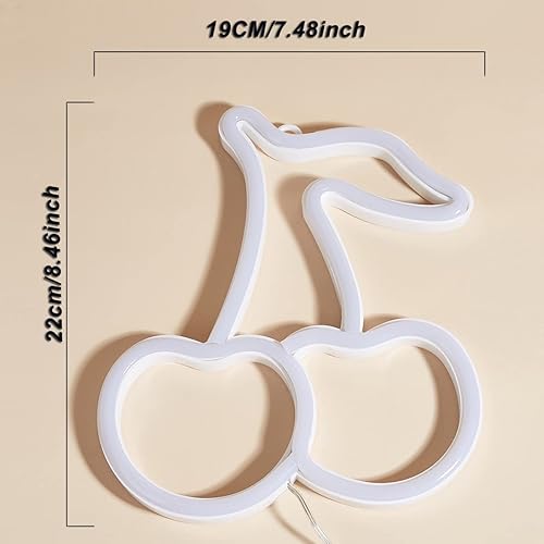 Miniatura 5 de Letrero de luz LED de neón de cereza, lindo letrero de neón alimentado por USB o pilas, luz nocturna, lámpara de arte de pared 3D para dormitorio,
