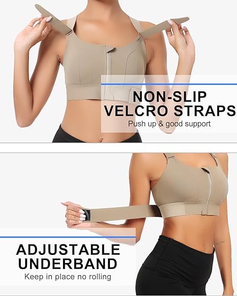 Image of Women Polyester Spandex High Impact Front Zip Sports Bra Fitness Criss Cross Back Crop Tops for Gym, Yoga & Workout - Size: M-4XL