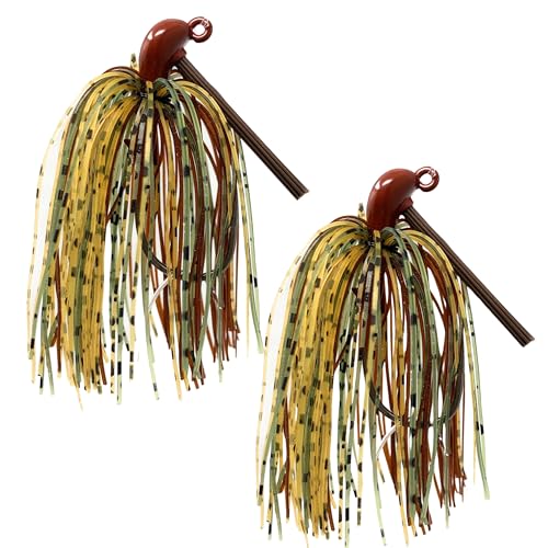 Reaction Tackle Tungsten Flipping Jig for Bass Fishing Weedless Design with Silicone Skirt Heavy Cover Jig for Pike Walleye and Muskie - 1/2 Oz Camo Craw (2-Pack)