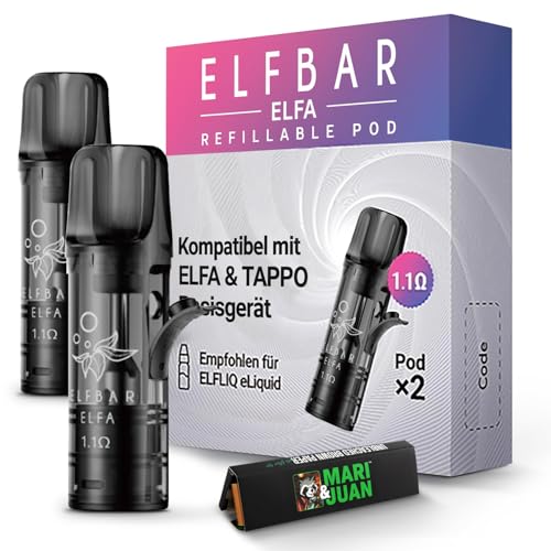 M&J Ersatz Elfa Pods nachfüllbar I 2 Stück 1 1 Ohm I ohne Liquid I Pod kompatibel mit Elfa Basic Serie und Lost Mary Tappo Devices I inkl Testpackung Longpapers & Filter von Mari & Juan