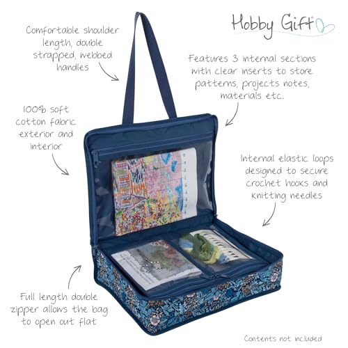 Image of Hobby Gift Project Case Sewing and Yarn Storage Bag with Handles Internal Pockets and Organiser Inserts for Knitting Crochet Craft Classes and Travel