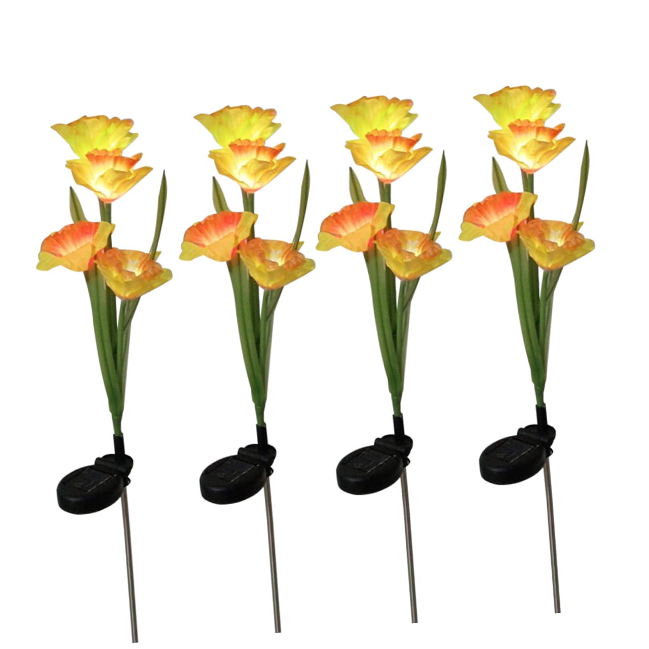 SUPVOX 2Pcs Solar Powered LED Flower Garden Lights Outdoor Lawn Decor Daffodil Design with Branches Orange Yellow White Yellow Energy Saving Ground Plug Lights