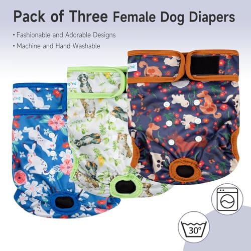 Image of Paw Legend Washable Reusable Female Dog Period Diapers for Heat Doggie Puppy Diapers for Female Dogs (3 Pack,X-Small)