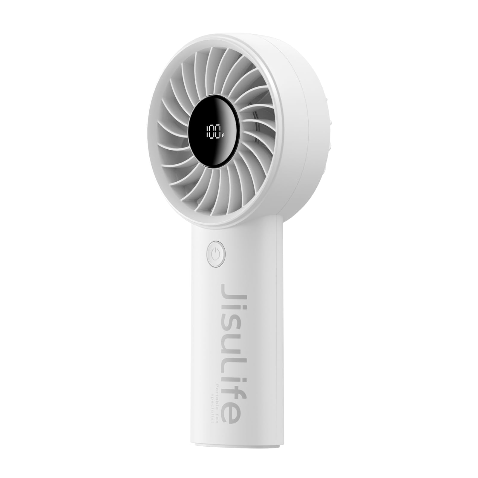 JISULIFE Life4 Ventilatore Portatile 3600mAh, Ricaricabile USB Con Display Digitale, 5 Velocità del Vento, Ideale per Viaggi/Scuola/Ciglia - Bianco
