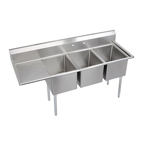 Elkay Foodservice - Fregadero de 3 compartimentos, 72.5 x 25.75 pulgadas, altura de trabajo de 36 pulgadas, cuenco de 16 x 20, 12 profundos,