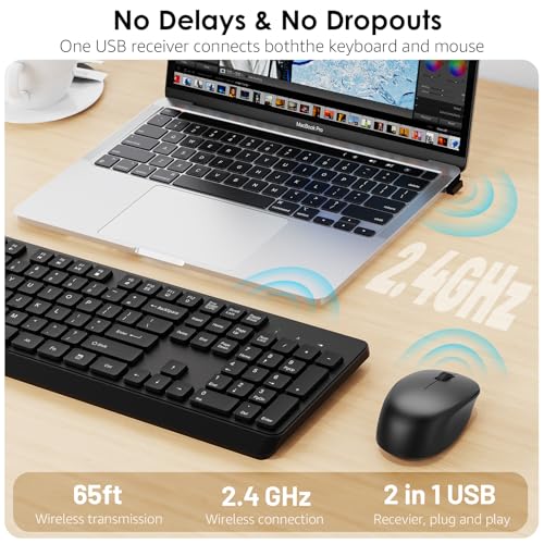 BKA BYA Wireless Keyboard and Mouse Combo,Full Size Quiet Keyboard and Mouse, 2.4GHz USB Receiver, Cordless Silent Keyboard and Mouse for PC, Windows, MAC, Laptop, Black - image 2