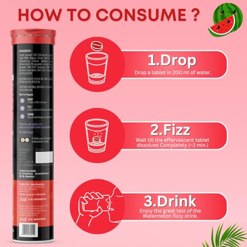 Image of Apple Cider Vinegar Effervescent Tablet - For Weight Loss With Pomegranate Extract, Vitamin B6 & B12 For Refreshing Detox & Metabolism Boost, No added Sugar (20 count (Pack of 8), Watermelon)