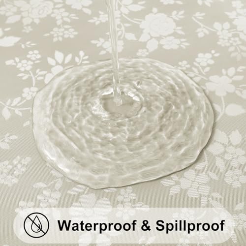 Image of Smiry Rectangle Waterproof Heavy Duty Vinyl Tablecloths, 60 x 102 Inch | Wipeable Washable Floral Embossed Table Cover for Kitchen and Dining Room, Indoor & Outdoor Use, Sand