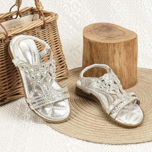 Girls Summer Bohemia Glitter Rhinestone Princess Sandals Crystal Beach Shoes3
