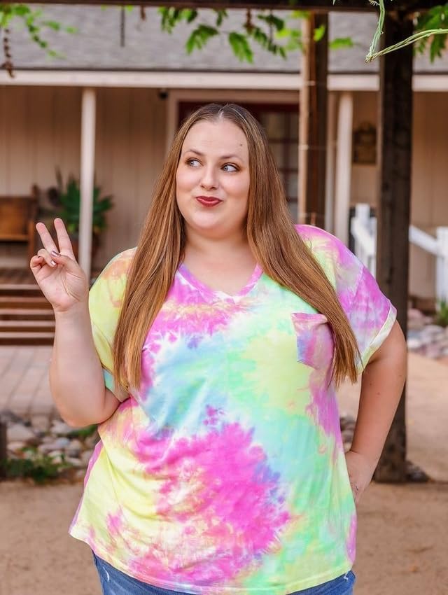 RITERA Plus Size Tops for Women Tie Dye Summer T Shirts V Neck Short Sleeve Casual Tee Tops with Front Pocket XL-5XL - Image 2