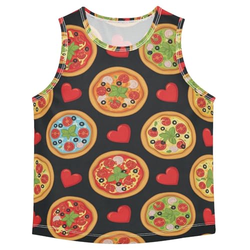 J JOYSAY Pizza Heart Black Boys Tank Top Sleeveless Muscle Shirts Quick Dry Sport Active Workout Kids T-Shirts 3-15T