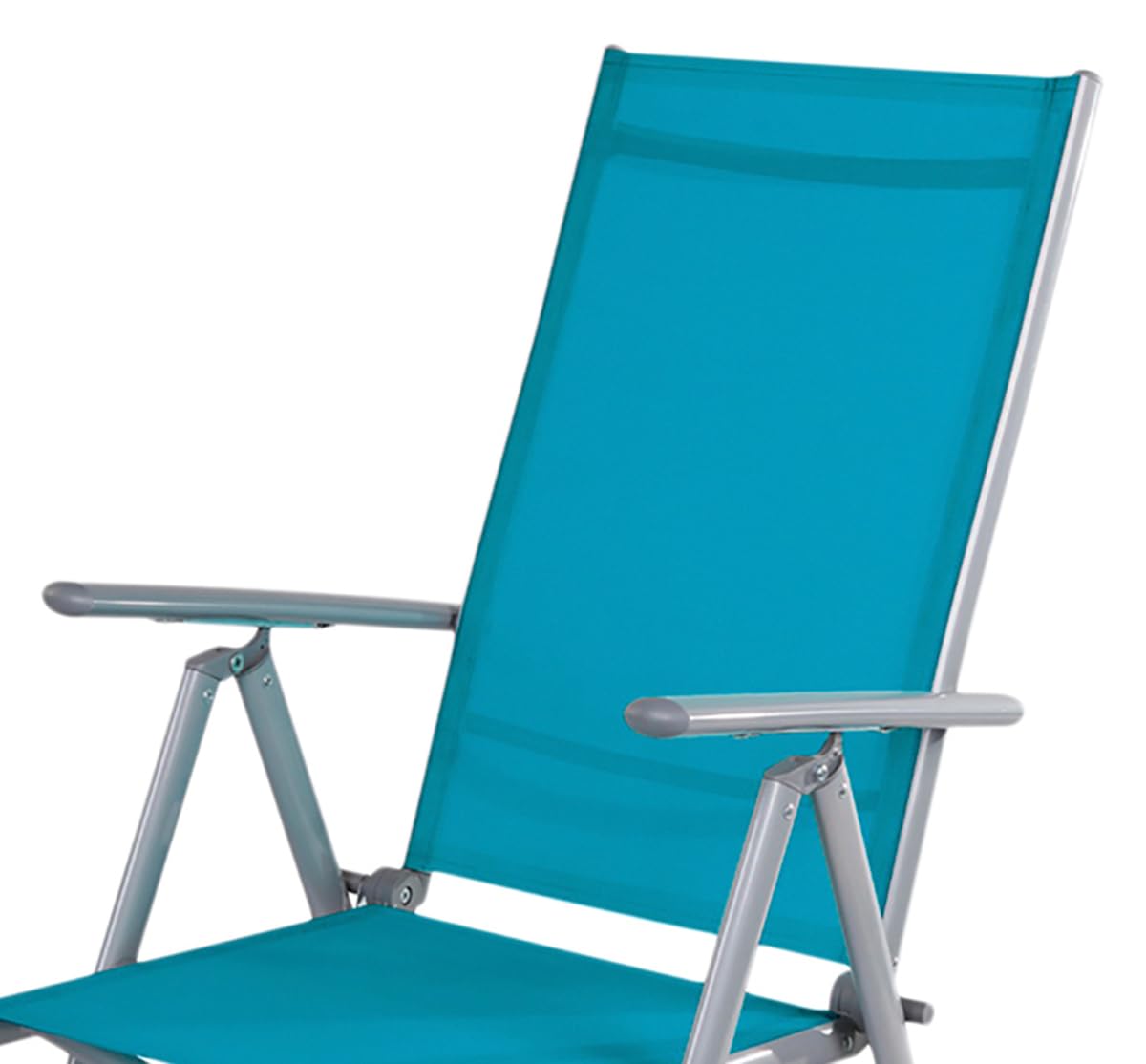 Mojawo Lot de 2 chaises de jardin à dossier haut réglable en 7 positions - Pliantes - En aluminium résistant aux intempéries - Argenté/bleu pétrole