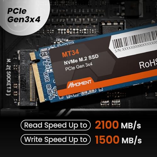 Image of MMOMENT MT34 1TB SSD PCIe Gen3x4 NVMe M.2 2280 Internal Solid State Drive, Read Speed up to 2000MB /s, Write up to 1500MB /s, for Laptop and PC Desktop