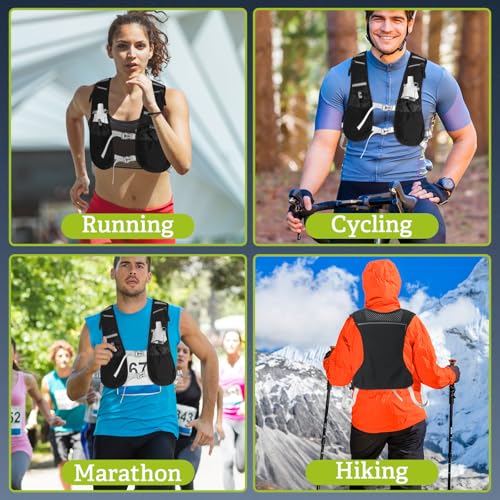 FEMBW Laufweste für Damen und Herren, Atmungsaktive Reflektierender Trinkrucksack mit 500ml Wasserflasche, Trinkweste Laufen mit Mehreren Taschen für Laufen Radfahren Marathon Wandern Camping