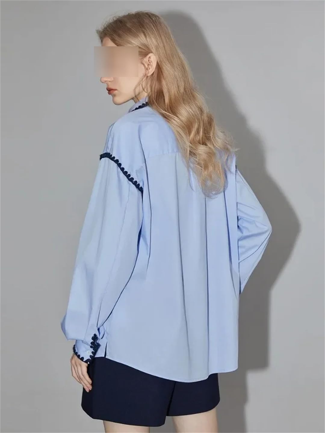 Chemisier ample à manches longues élégant pour femme - Col à revers tissé - Style décontracté