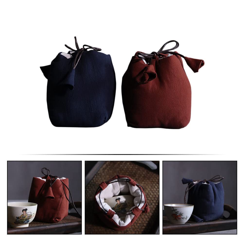 Cabilock 2pc Storage Bag Chinese Tea Cup Kongfu Tea Tool Bag Kungfu Tea Accessories Bag Gongfu Tea Cup Bag China Storage China Tea Cup Tea Ceremony Accessories Portable Travel Cotton Linen