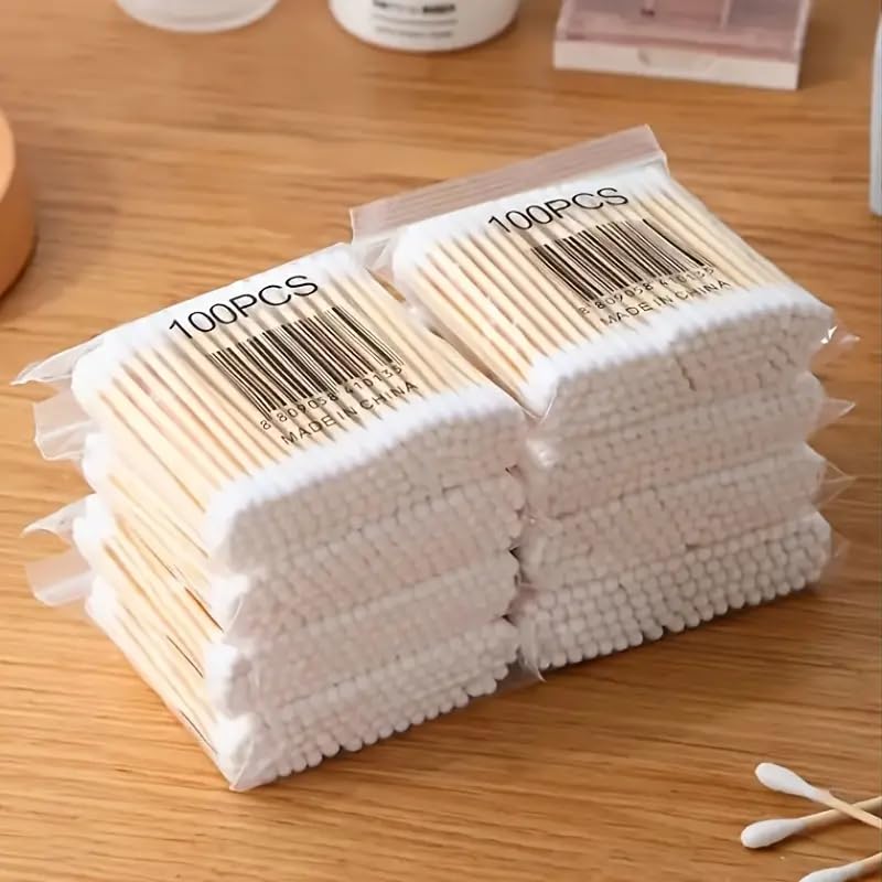 Multi Functional Purposed 3000pcs Bamboo Sticker Ear Double Round thick cotton swabs suitable for Beauty Makeup and Cleaning Skin Care Tool Pack of 30(each pack has 100pcs)