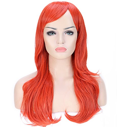 23" Anime Cosplay Synthetic Full Wig Curly Wavy with Bangs for Women Girls Lady Fashion and Beauty Japanese Heat Resistant Fiber (orange) …