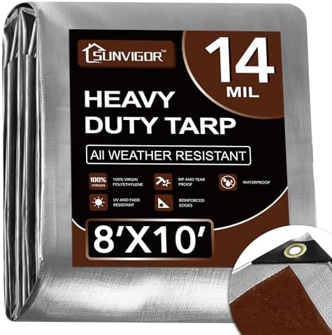 Tarpware - Lona De Polietileno Resistente Al Agua, Duradera, 12 Mm, 10 X 10 Pies, Color Plateado/negro, Con Ojales Y Bordes Reforzados, Lonas Resistentes A Los Rayos UV, Cubierta Para Vehículos