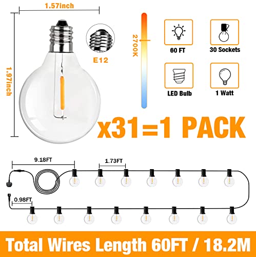 SUWIN Outdoor String Lights Mains Powered, 60FT G40 LED Festoon Lights Outdoor, IP45 Waterproof Globe Garden String Lighting with 30+1 Bulbs, 2700K Indoor/Outside Patio Lights for Décor Cafe Party - Image 4
