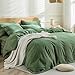 JELLYMONI Cotton Duvet Cover Full Size - Green Comforter Cover with Button 100% Washed Cotton 3PCS Breathable Soft Solid Bedding Set Duvet Cover 80×90in & 2 Pillowcases (NO Comforter)