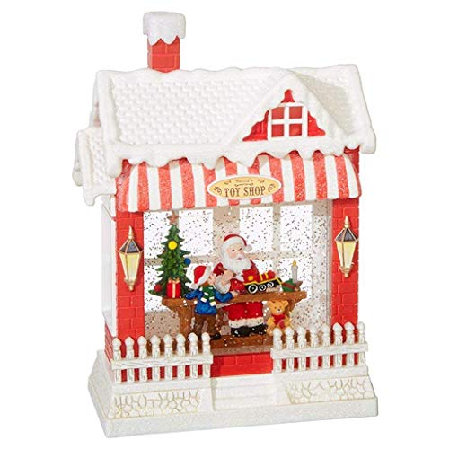 RAZ Imports Santa's Toy Shop Lighted Water House 10 Inch Holiday Snow Globe with Swirling Glitter and Music