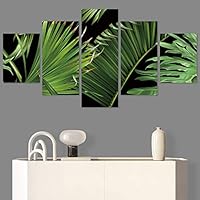 SIGNWIN 5 Panel Canvas Wall Art Modern Art Decorative Elements Fun Illustrations Leaves Multicolor Patterns for Home Decorations Ready to Hang - 60