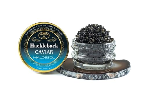 Envío nocturno – Olma American Hackleback Sturgeon Black Caviar – Perlas de grano medio, grado superior, 1 oz / 28 g