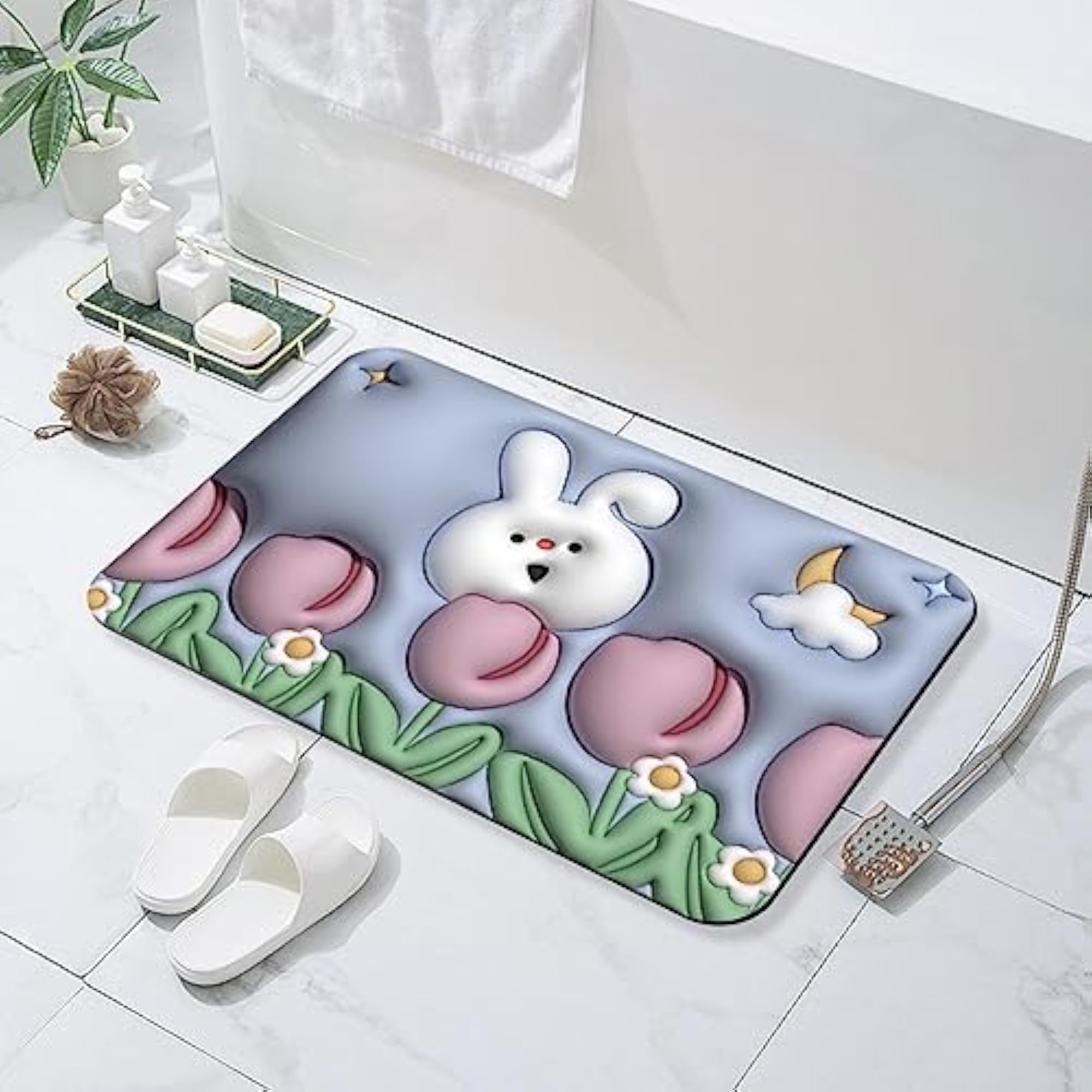 Soft Absorbent Bath Mat for Front Door, Flower Decor