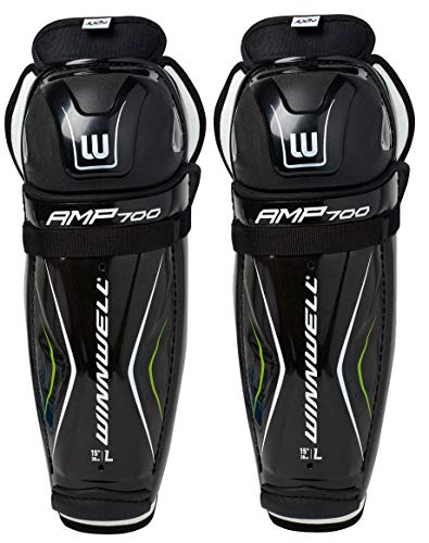 Winnwell AMP700 - Espinilleras de hockey con tecnología CleanSport NXT para control de olores, 36 cm Cover