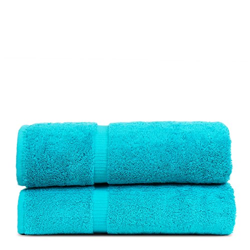 Image of BC BARE COTTON Luxury Hotel & Spa Towel Turkish Cotton Bath Towels - Aqua Blue - Dobby Border - Set of 2