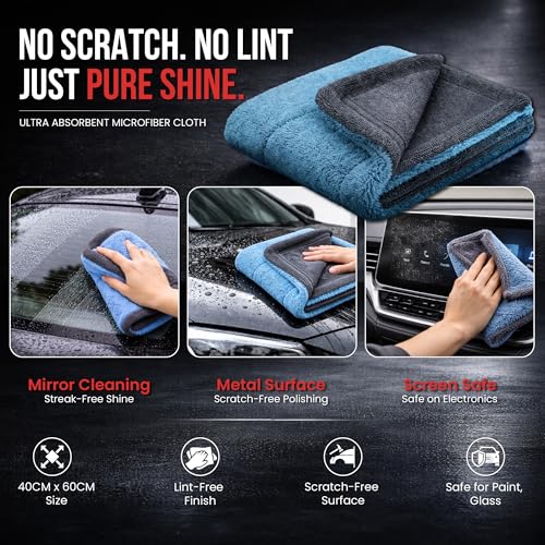 Image of Autofy Puretwist 1200 GSM Microfiber Cloth for Car & Bike, Double Sided Twisted Loop Drying Towel, Edgeless Plush Pile, Ultra Absorbent Lint Free Detailing Cloth, 40x60cm
