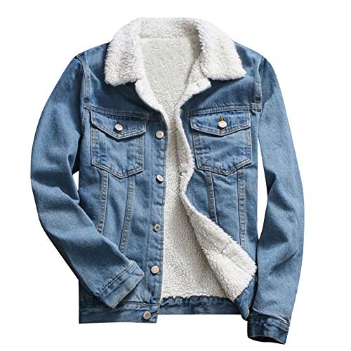 MMOOVV Dames herfst en winter dikke revers jas retro lange mouwen losse jeansjas (S/4XL), blauw, 4XL