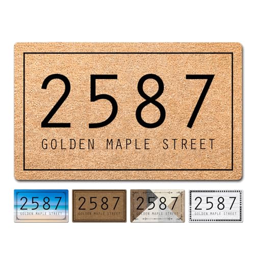 Straarks Funny Modern Border Door Mats Custom House Number Street Address Front Doormat Personalized Entrance Floor Mat Indoor Outdoor Non Slip Welcome Rug Housewarming Closing Gift