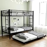Beaunicorn Triple Bunk Bed, Heavy-Duty Metal 3 Bunk Bed Twin Over Twin for Kids Adults, 78.10' x 41.40' x 61.00' Noise Reduced, with Safety Guardrail, No Box Spring Needed (Black)