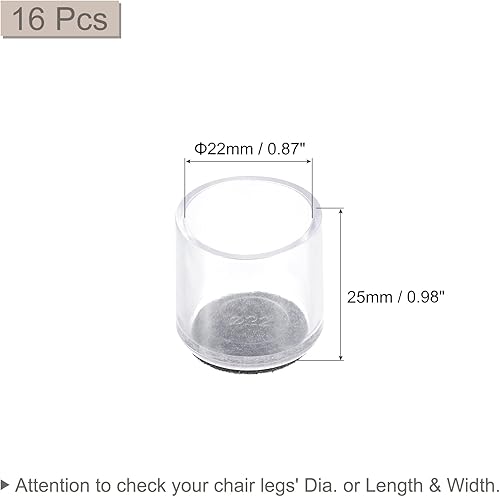 Miniatura 2 de uxcell Protectores de suelo para patas de silla, 16 unidades, de cloruro de polivinilo y fieltro de 0.87 pulgadas, tapas para patas de silla para