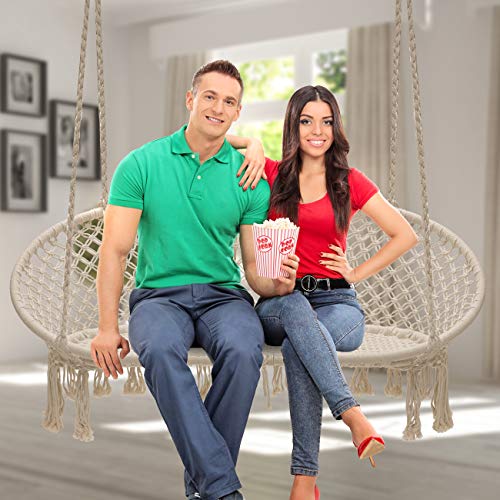 Sorbus Hammock Chair Macrame Hanging Swing Bench, Perfect For Indoor, Outdoor, Teens Girl Bedroom, Home, Room, Patio, Deck, Yard, Garden, Knitted Floating Swinging Bench, (Double Swing) #TOP2