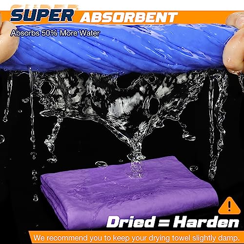 Premium Absorbent Car Drying Towel, 2 Pack 26\"x17\" Super Soft Shammy Towel for Vehicle, Reusable Chamois Cloth for Car Drying, Dust Remove, Bathroom, Scratch/Spot/Streak Free, Blue & Purple - Thumbnail 2