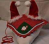 LIFT SPORTS Horse Christmas Santa Claus Fly Bonnet with Ears NET Breathable Cotton Hand Made Crochet TACK Shows Equestrian Fly Veil Hood MASK (Cob)