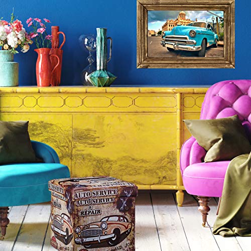 Relaxdays Faltbarer Sitzhocker 38 cm stabiler Falthocker mit trendigen Motiven als praktische Ablage als Sitzwürfel mit bedrucktem Kunstleder als Aufbewahrungsbox mit Stauraum und Deckel, Vintage - 3